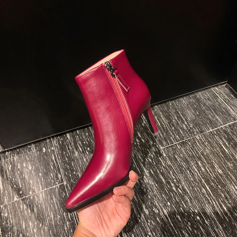 Botas mujer; ботильоны; женская обувь на высоком каблуке; обувь с острым носком из натуральной кожи в британском стиле; женские мотоботы; femme