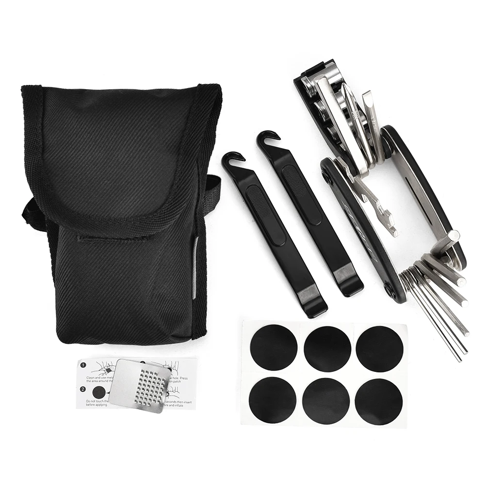 

16 in 1 Bicycle Repair Tool Kit Mountain Bike Multifunction Bike Fix Tools with Portable Bag Two Tire Lever MTB Repair Tool Set
