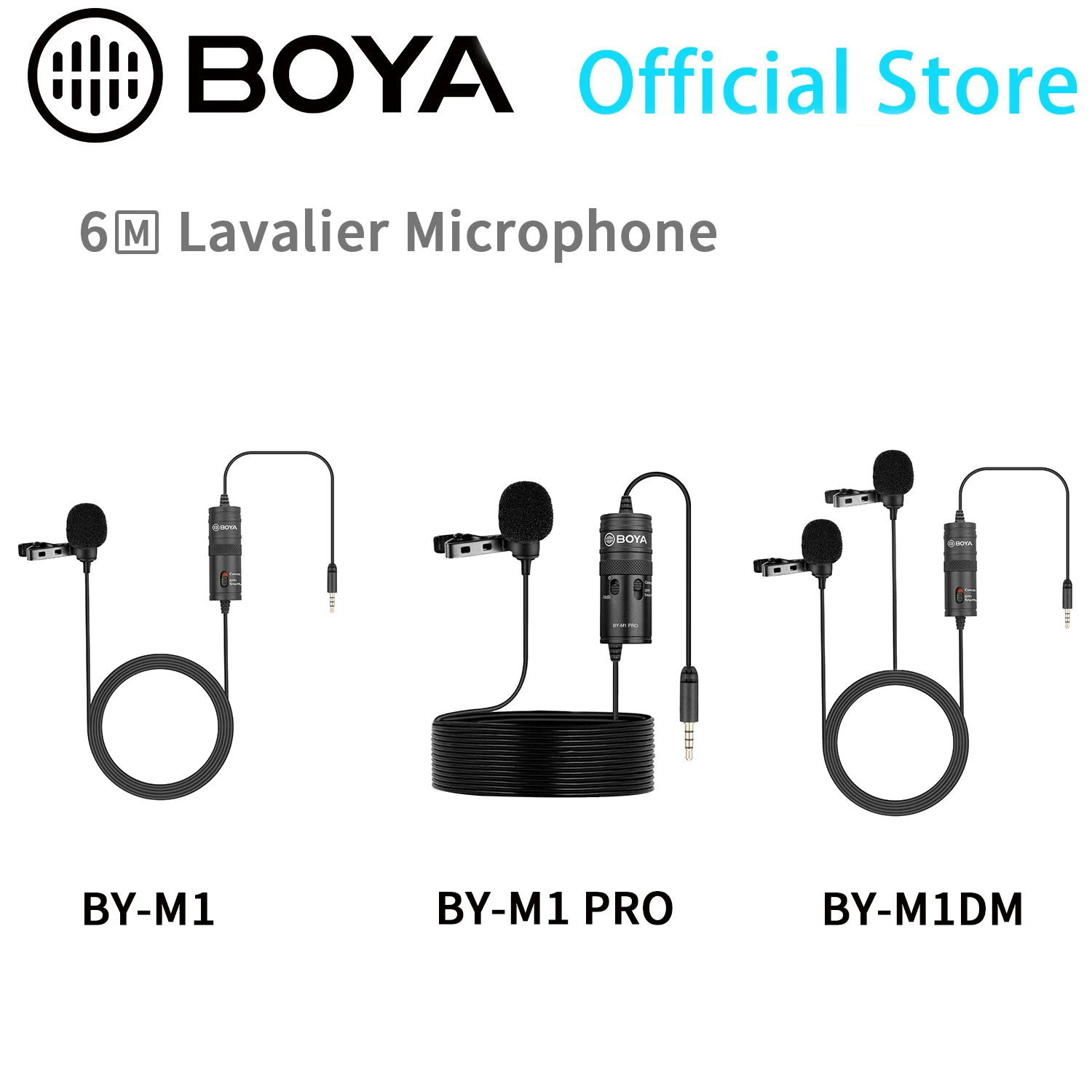 BOYA 6m Lavalier Condenser Microphone for PC Mobile Phone iPhone Android Live Streaming Facebook Blogger Vlog Lapel Microphone