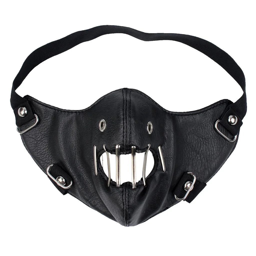 Unisex Punk Rock Gothic Half Face Mask Motorcycle Biker PU Leather Party Accessories