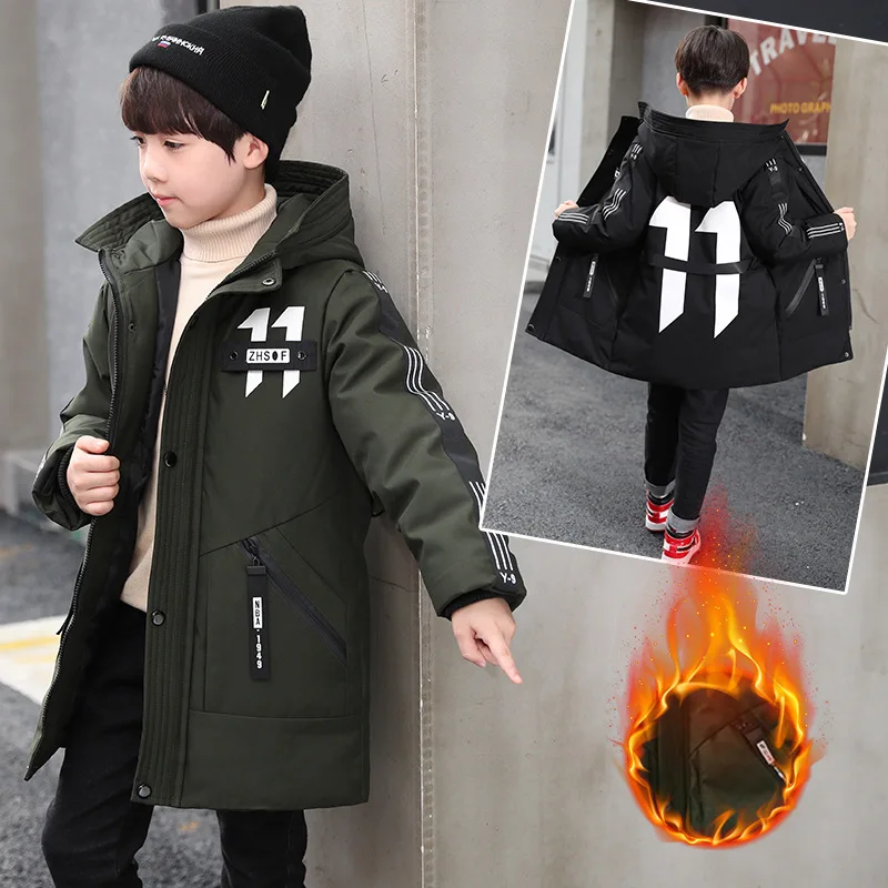 

Children Winter Thick Warm BOY'S Long Cotton-padded Jacket-Style Big Boy Winter Hooded 11 Cotton-padded Clothes