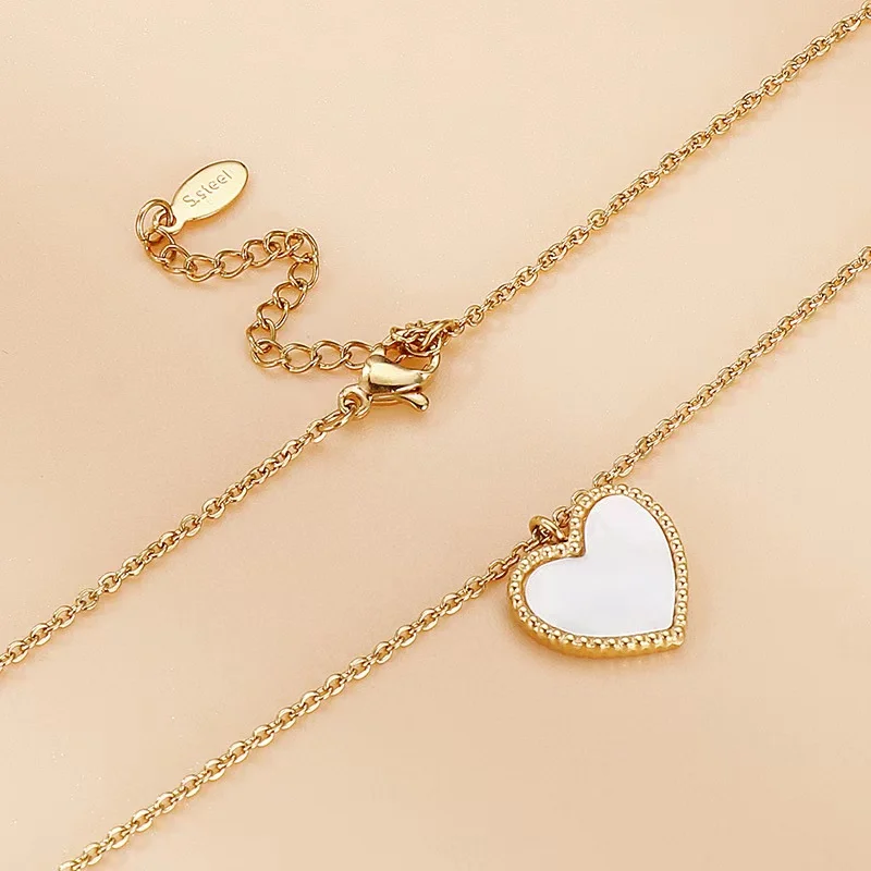 Shell Heart Necklaces Earrings Sets For Women Stainless Steel Gold Heart Earring Lover Choker - Image 5