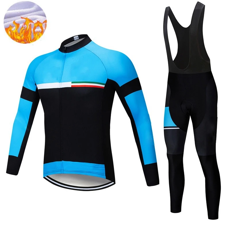 Новинка, Зимняя Теплая Флисовая велосипедная одежда, мужская забавная велосипедная футболка с длинным рукавом, комплект Ropa Ciclismo, MTB, велосипед, Майо, велосипедная одежда - Цвет: fleece set 1