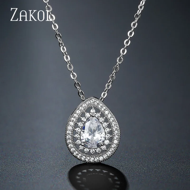 

ZAKOL Vintage Zirconia Crystal Water Drop Necklaces & Pendants for Women Fashion Party Wedding Jewelry Gifts Wholesale FSNP2079