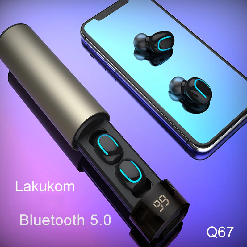 Lakucom Bluetooth наушники 5 0 беспроводной Q67 черный водонепроницаемый с 3500 мАч цифровой