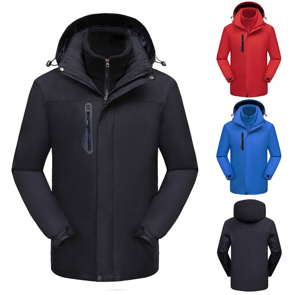 Мужская зимняя теплая водонепроницаемая Толстовка со съемным капюшоном дышащие