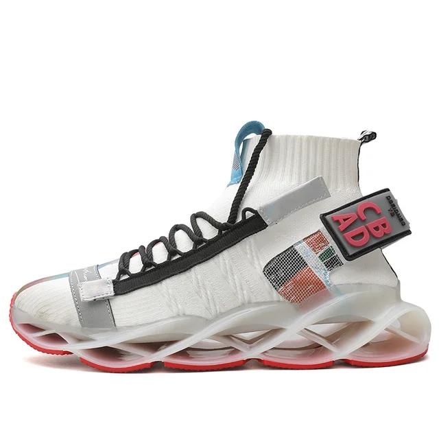 High Top Running Shoes for Men Blade Sports Shoes Breathable Cushioning Sneakers Trainers Fitness Jogging Shoes Zapatillas 1928White