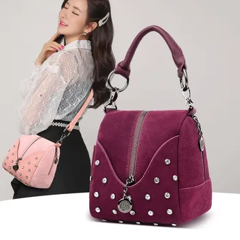 

2020 retro warm black luxury leather female bag female shoulder bag female rivet small ladies fashion handbag