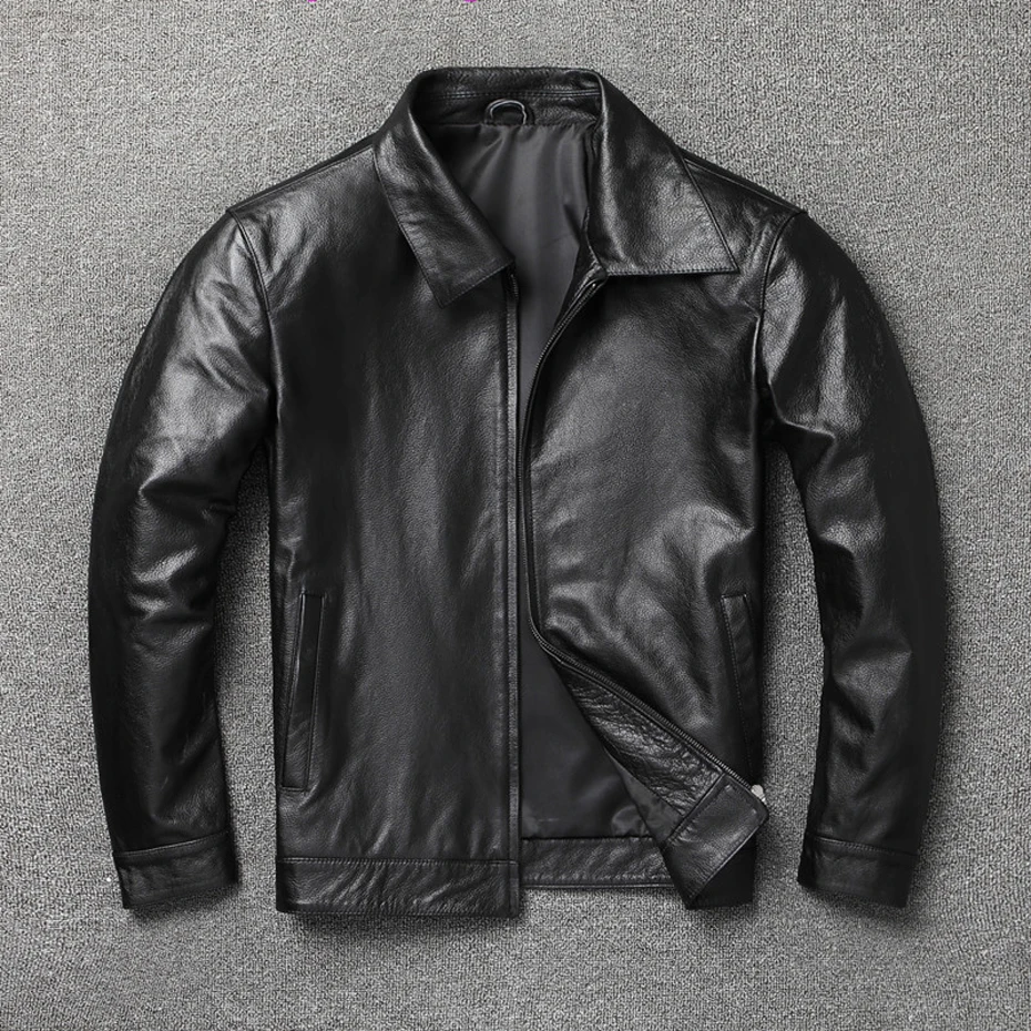 big & tall genuine leather coats & jackets 100% Genuine Leather Male Cow Leather Soft Motorcycle Jacket Men Turn Collar Coats Man 6xl Vintage Black clothing Cowhide 19434 real sheepskin coat