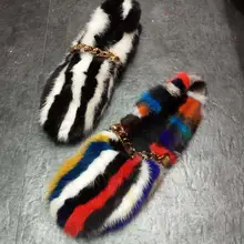 Обувь; женские кожаные туфли на меху; мех куницы; повседневная обувь на плоской подошве; зимняя обувь; бархатные Тапочки с декоративной цепочкой; Вьетнамки; Zapatos De Mujer