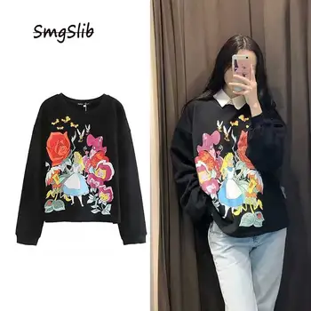 

Winter hoodies women england high street vintage girls printing overisze boyfriend hooede sweatshirt pullovers tops new carton