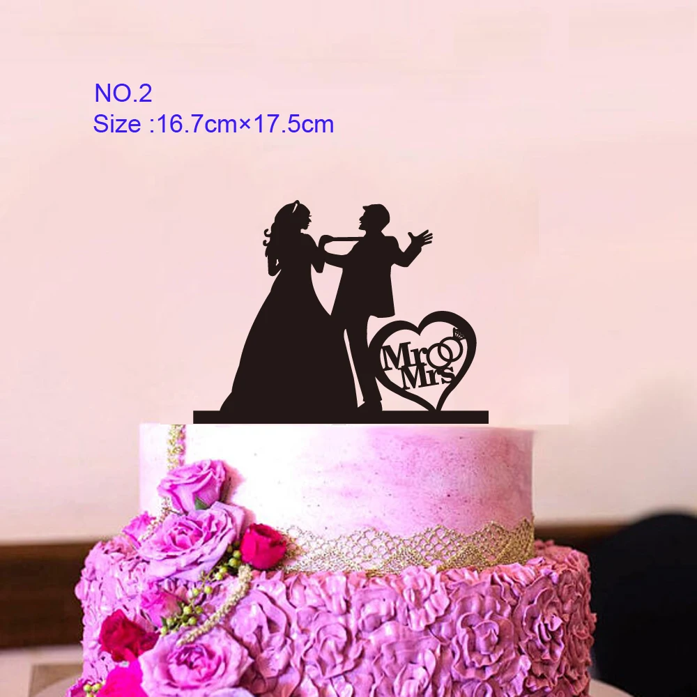 Funny Wedding Party Cake Topper Bride Groom Mr Mrs Acrylic Black Cake Toppers Mixed Sports Style Couples Cake Wedding Decoration (6)