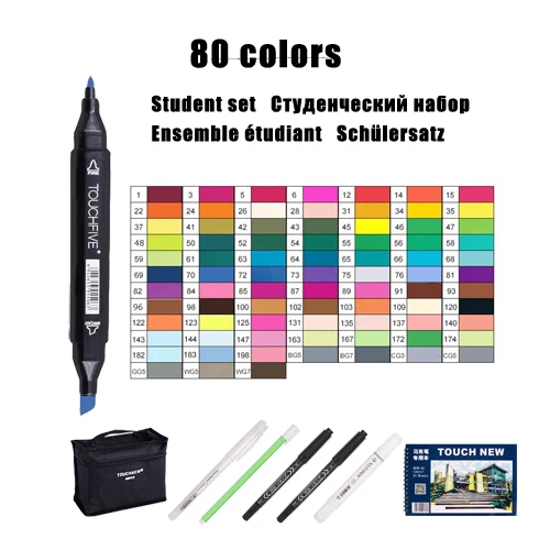 80 Colors black ST Touchfive художественный маркер 30/40/60/80/168 Цвет Набор двойной кончик кисти для рисования манги Краски эскиз спиртовой фломастер для офиса и школы - Цвет: 80 Colors black ST