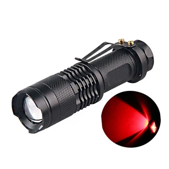 

TopCom Portable Red Light Powerful 3W MINI Zoom Red Torch XPE Q5 LED AA or 14500 Battery Glare Pocket Red Flashlight With Clip