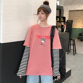 

2020 New T Shirt Women Print Tops Harajuku Fake two Tshirt Summer Short Sleeve Korean Punk T-shirt camiseta feminina
