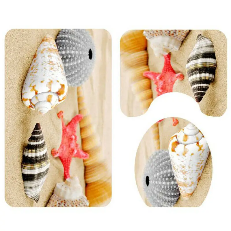 4pcs/set Waterproof Shower Curtain With Hook Printed Toilet Cover Mat Floor Pad Non-Slip Shells Decor Bathroom Fixtures