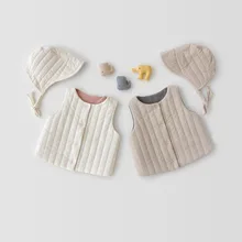 Простой однотонный жилет; Милый Винтажный жилет для маленьких девочек; зимняя верхняя одежда; пуловер без рукавов; плотный жилет со шляпой