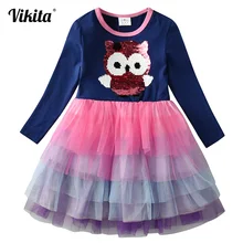 VIKITA/платья для маленьких девочек; платье с блестками и длинными рукавами для девочек; вечерние платья с принтом со звездой; детская одежда с расклешенными рукавами; одежда для малышей