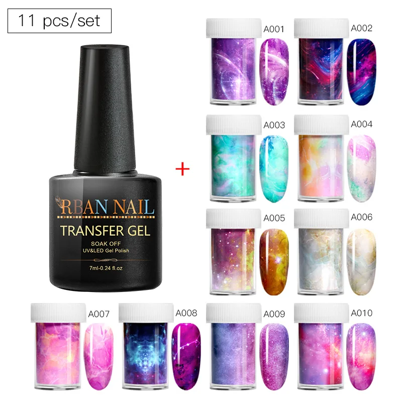 RBAN NAIL 7 мл переводные наклейки из фольги для ногтей, гелевый набор, клейкие обертывания для дизайна ногтей, звездное небо, гелевые слайдеры, сделай сам, маникюр