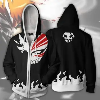 

BLEACH Costume Kurosaki ichigo Sweatshirts Cosplay European and American BLEACH mask 3D Printing zipper Jacket Hooded sweater