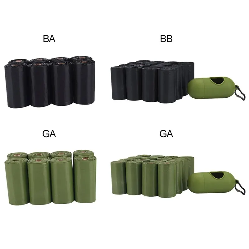 1/8/16 Rolls 15 Pcs/Roll Dog Waste Bag Refills(and) A Dispenser With Leash Clip, Pet Outdoor Walking Environmental Friendly Cle