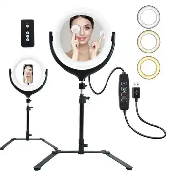

Dimmable LED Selfie Ring Light with Tripod USB Selfie Light Ring Lamp Big Photography Ringlight with Stand Mirror remote control