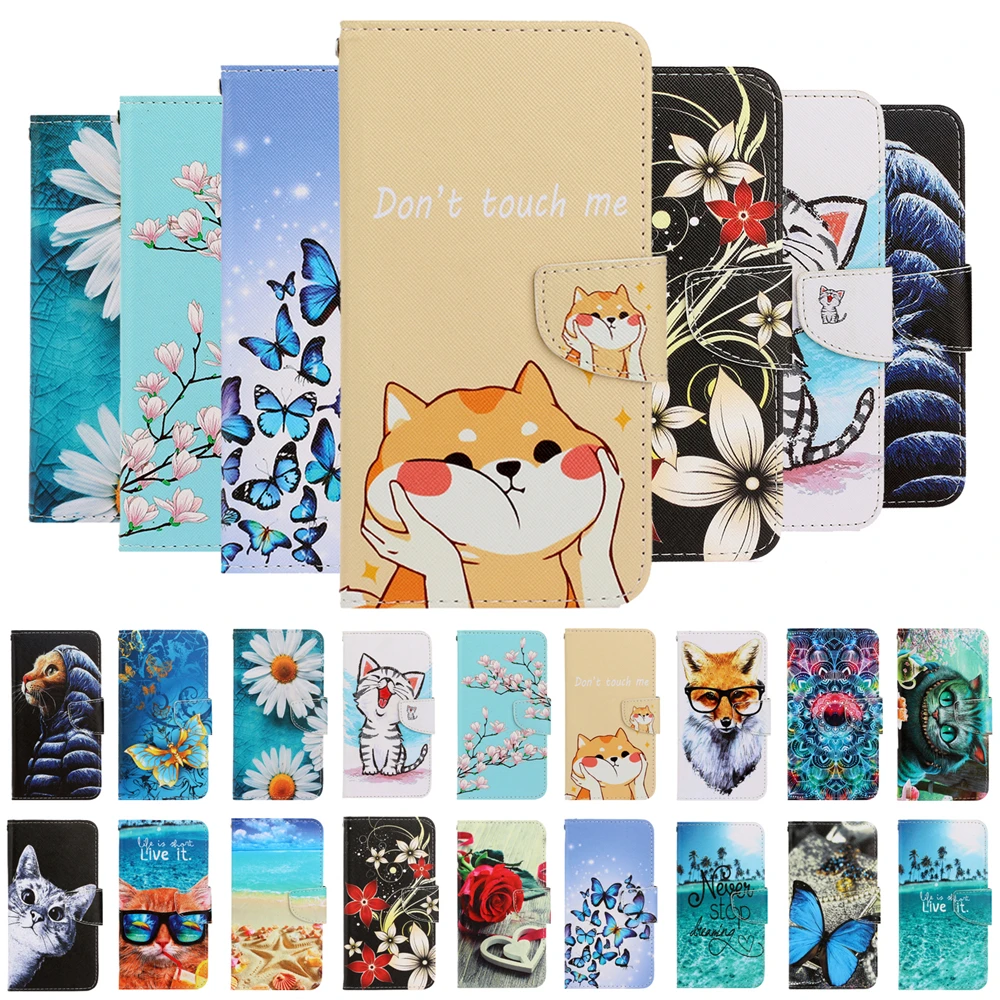 Cute Cat Painted Leather Flip Case For Xiaomi Redmi Note 9 8 7 Pro Max 9S Book Cover 9A 9C 8A 7A Phone | Мобильные телефоны и