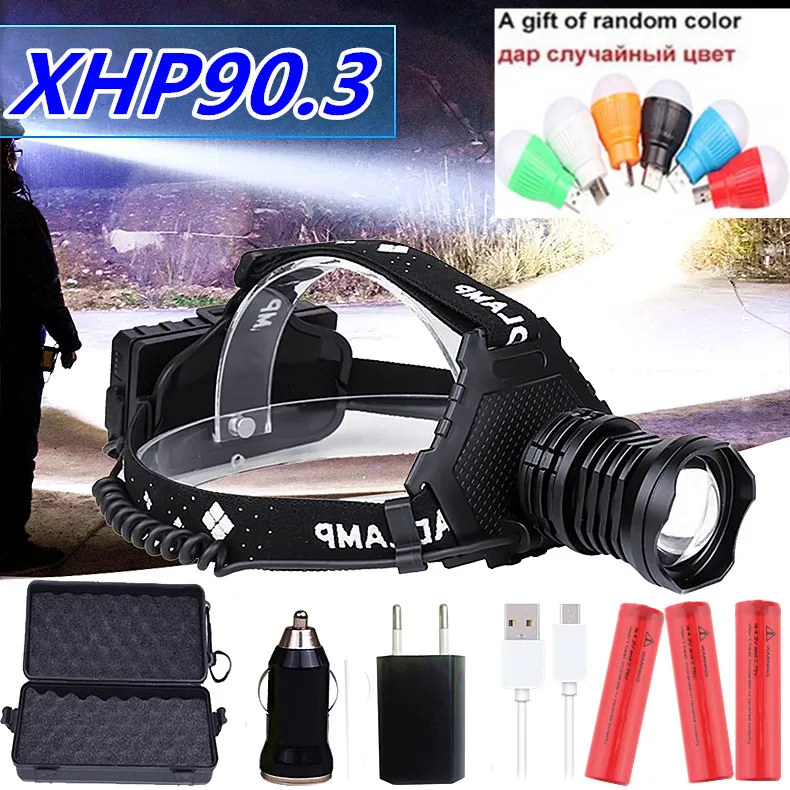 

900000LM XHP90.3 LED Headlight XHP90 High Power Head Lamp Torch USB 18650 Rechargeable XHP70.2 Head Light Zoom LED Headlamp