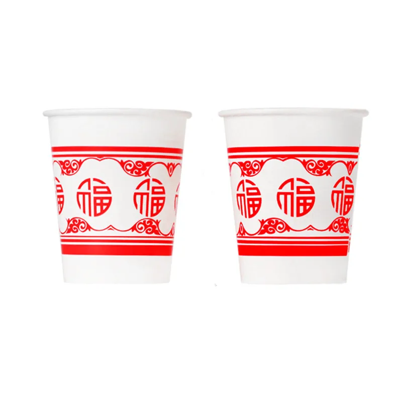 100pcs Chinese style disposable cup 250ml household drinking paper cup commercial beverage beer coffee juice tea tasting cup