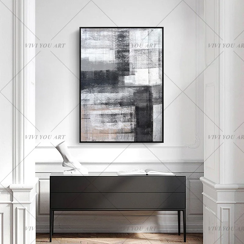 High Quality Hand-painted Abstract Painting Large Original Oil Painting Modern Art Taupe White Black Contemporary Design Canvas