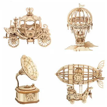 

2020New Arrival DIY 3D Gramophone Box,Pumpkin Cart 3D Wooden Puzzle Game Assembly Popular Toy Gift for Children Adult