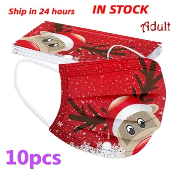 

10PCS Face Mask Adult Disposable Face Mask Christmas Print Mouth Face Cover Dustproof Festival Mask Xmas Gift Mascarilla