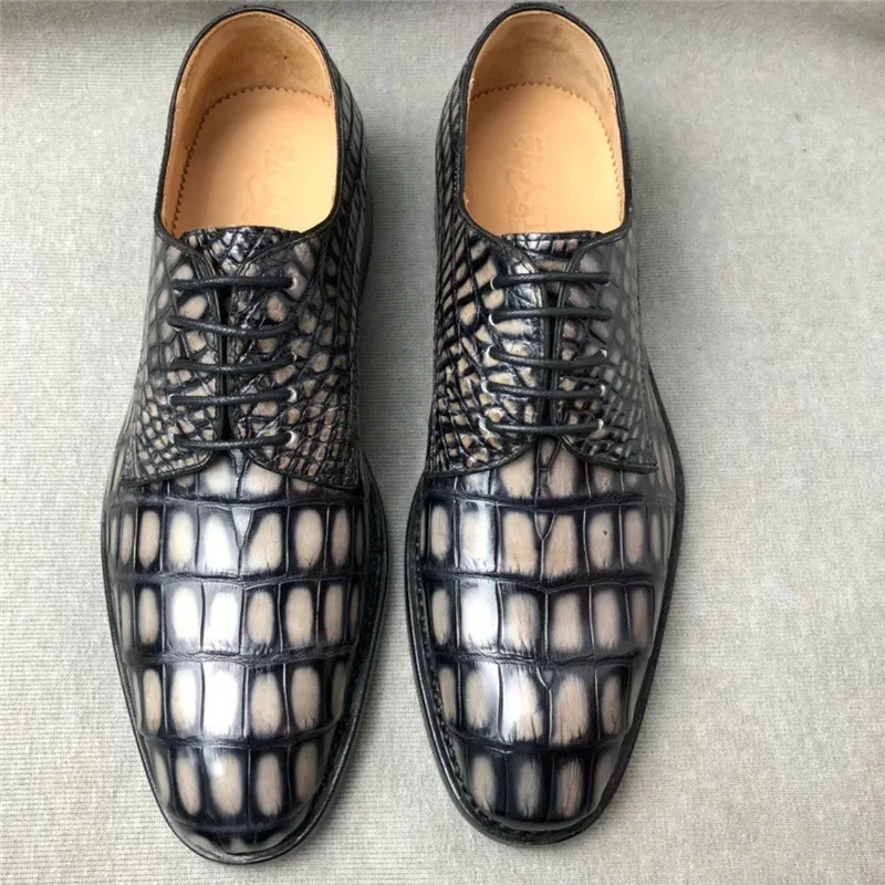 

Authentic Exotic Crocodile Belly Skin Handcraft Painted Men's Chic Oxfords Genuine Alligator Leather Male Lace-up Dress Shoes