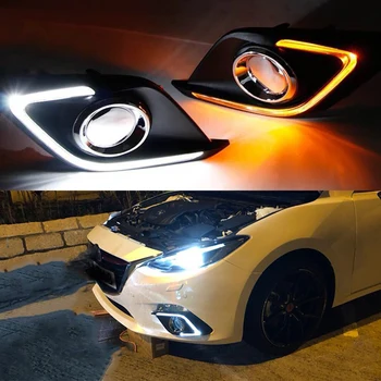 

CSCSNL 1Set Turn Signal Light and dimming LED car DRL daytime running lights with fog lamp hole for Mazda 3 axela 2014 2015 2016