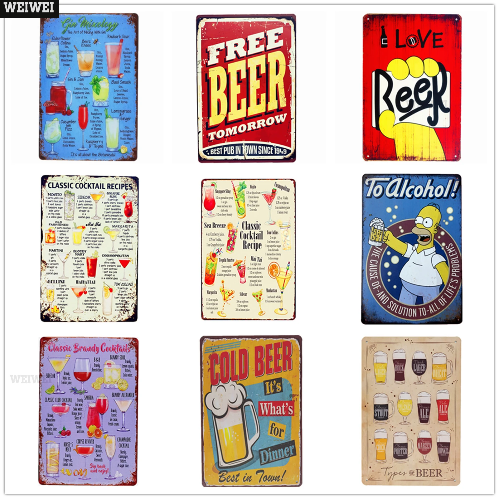 

Beer Poster Retro Cocktail Bar Coffee House Plate Vintage Metal Plaque Tin Signs Wall Decor Home Wall Decoration WEIWEI