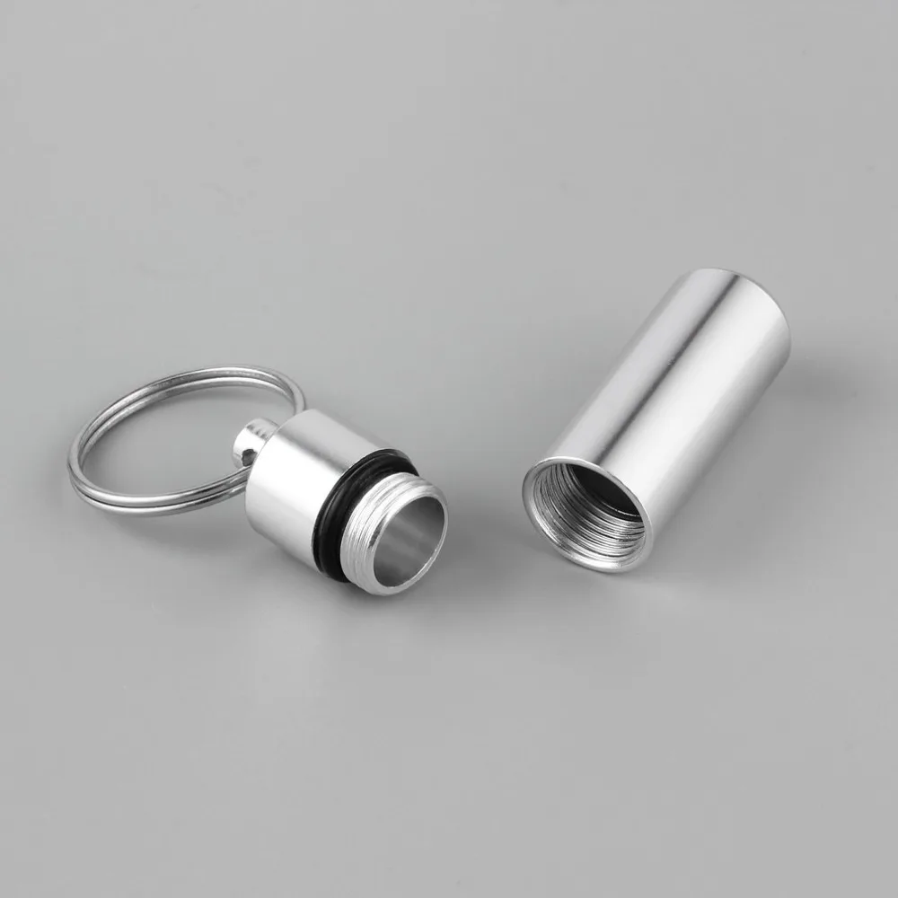 

key holder Aluminum Waterproof Pill Shaped Box Bottle Holder Container Keychain medicine Keyring keychain box 1pc Top Sale