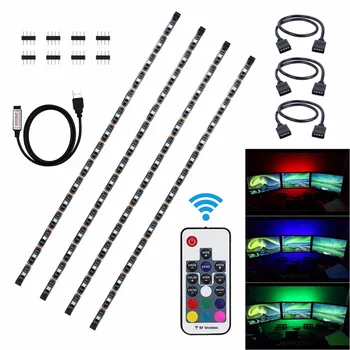 

USB LED Strip Light Kit, 4 x 1.64ft Waterproof 5050 RGB LED Light Strip with 17 Keys RF Wireless Remote Controller for HDTV