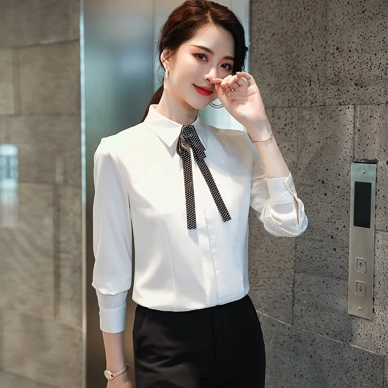 

Large size S-4XL women's professional formal shirt Casual loose solid color long-sleeved ladies shirt overalls Business Top