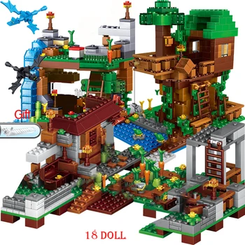 

25 style My World Bricks Set Mine Farm Mountain Cave Waterfall Village Jungle TreeHouse Figures City Model Building Blocks Toys