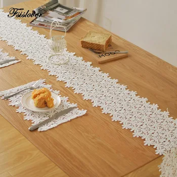 

FSISLOVER Hollow out Weave Table Runners Bohemia Lace Tassel Table Runner Light Luxury Style Embroidery Decorative Table Cloth