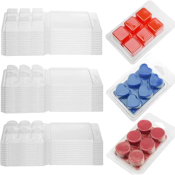 

Wax Melt Molds- 100 Packs Wax Melt Clamshells Molds Square, 6 Cavity Clear Plastic Square Tray for Candle-Making & Soap