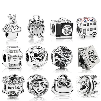 

1:1 S925 925 Sterling Silver Glamour Vintage Alarm Clock, Camera and Car, Happy Birthday, Sweet Music Glamour Fashion Jewelry