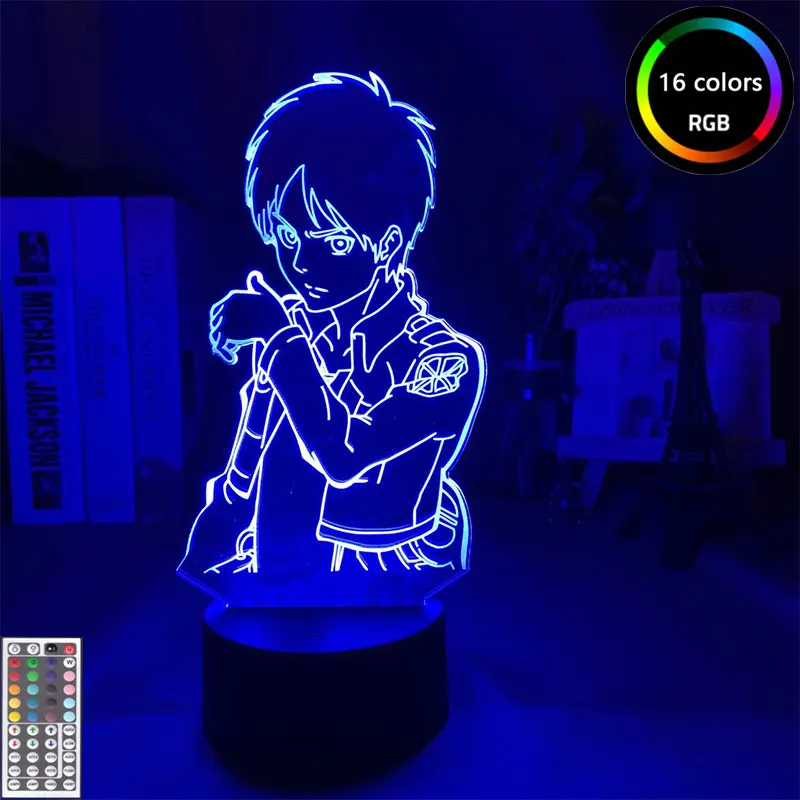 Attack on Titan Figure Eren Jaeger Giant Anime Night Light LED Kids Night Lamp for Bedroom Boys 3D Gift Lamp for Home Decoration