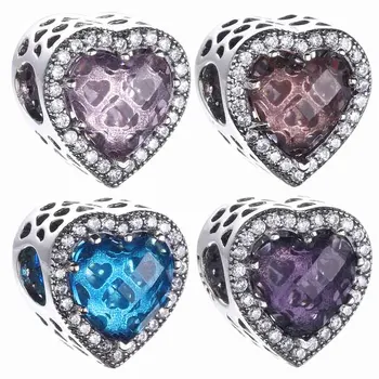 

Authentic 925 Sterling Silver Bead Charm Openwork Radiant Love Hearts With Crystal Beads Fit Bracelet Bangle DIY Jewelry