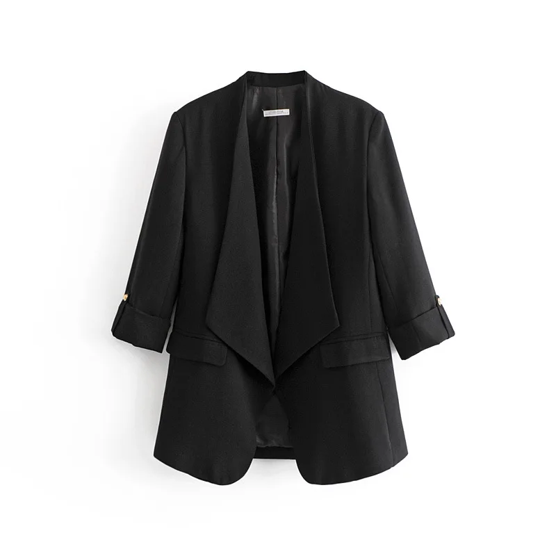 

2019 Early Spring Western Style Double Pocket Solid Color Explicit Thin Stand Collar Suit Jacket Women Suit WOMEN'S Dress