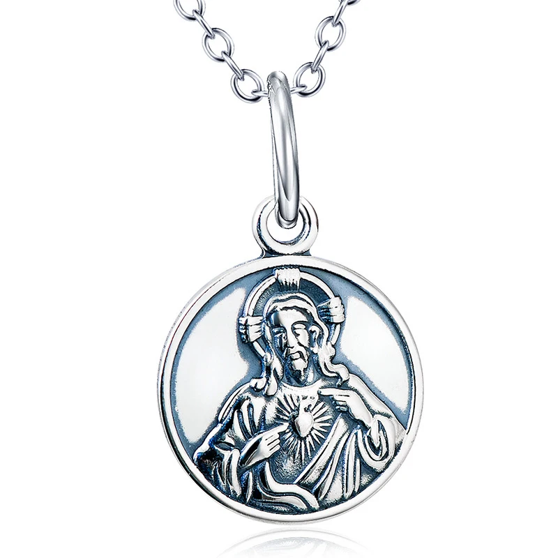 

HOT SALE S925 Sterling Silver Jesus and Virgin Mary Double-sided Pattern pendant religious necklace for cultists