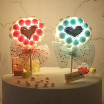 

Valentine Day 1PCs Love Heart Cake Topper Luminous Mermaid Happy Birthday Cake Toppers For Baby Shower Cake Decoration Tools