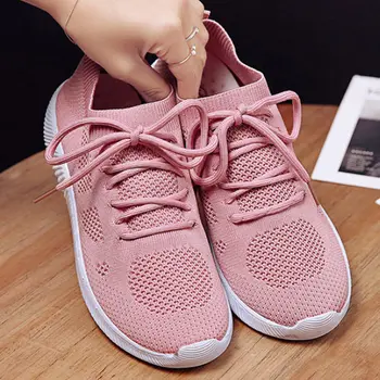 

Fashion Sneakers Women White Vulcanize Shoes Ladies Trainer Women Casual Knitted Shoes Lace-up Sock Shoes 2019 Chaussures Femme