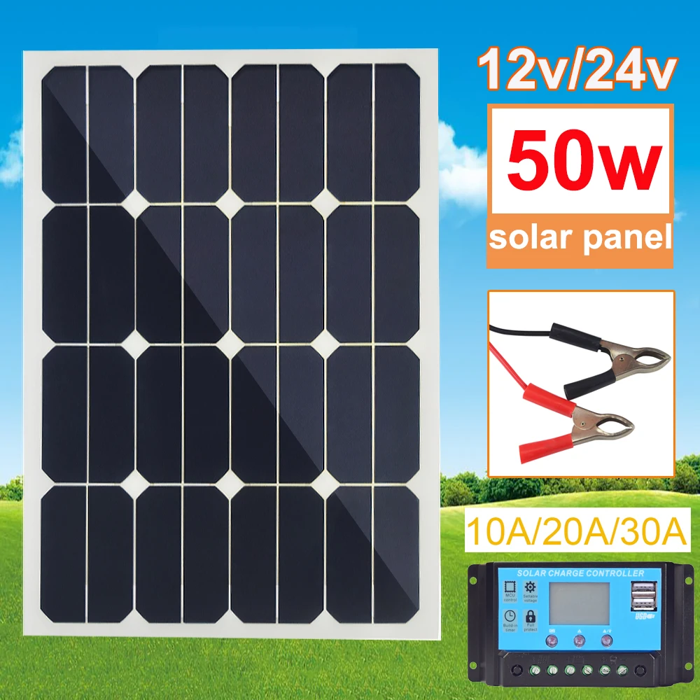 50 Вт 18 в Гибкая солнечная панель батарея 12 В зарядное устройство 5 в usb для сотового телефона солнечные элементы моно 10/20/30A контроллер для автомобиля яхты батареи лодки - Цвет: 50w solar panel