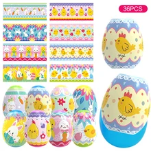 

36 Pack DIY Heat Shrink Film Wrap Sleeve Decoration Easter Egg Sticker Wrapper with Cartoon Rabbit Chicks Bunny Different Design